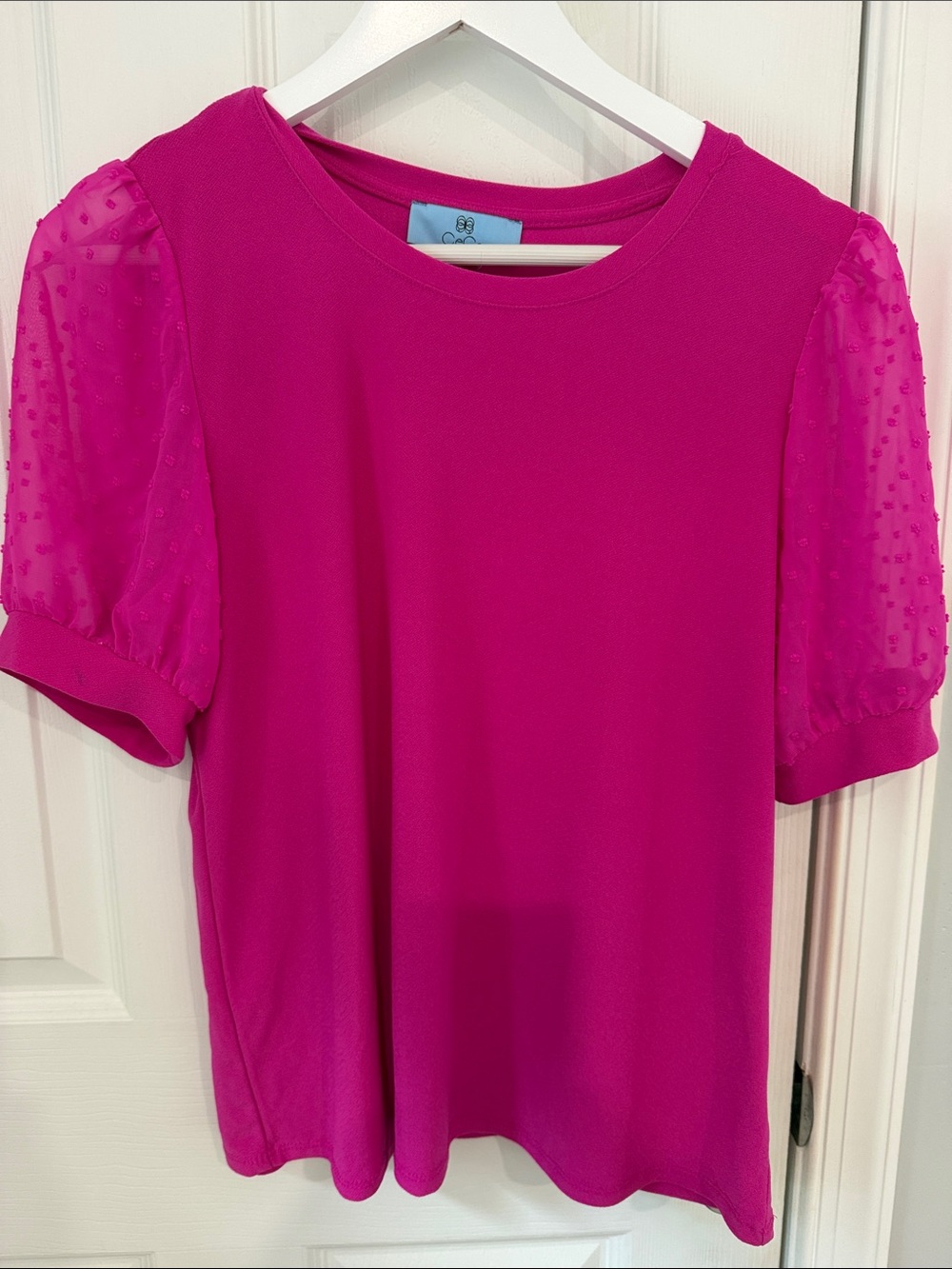 Cece Bright Fuchsia Puff-Sleeve Women's Top